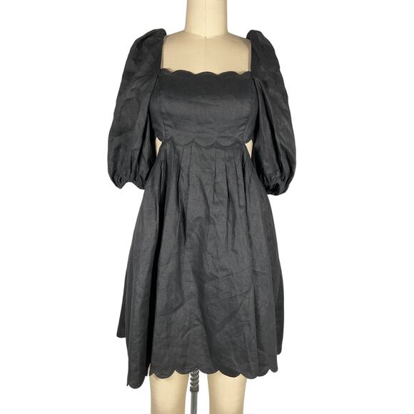 Zimmermann 'Mae' Black Linen Cutout Scalloped Linen Mini Dress Size 0 / US 4 - Picture 2 of 7